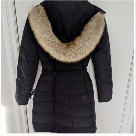 kate spade black Belted Faux Fur Trim Down Coat size xs nwot - Picture 6 of 11
